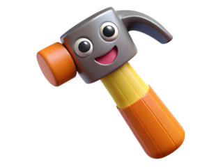 Cute cartoon hammer character with happy face and smiling
