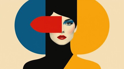 Abstract portrait of a woman with bold colors and geometric shapes, highlighting modern art aesthetics