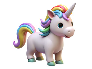 Naklejka premium Cute cartoon unicorn with rainbow mane and tail on black background