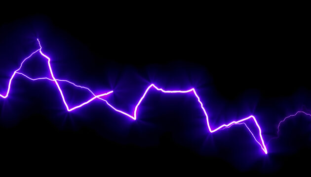 Abstract zigzag lightning streak isolated on dark background, glowing purple neon, sharp details 2