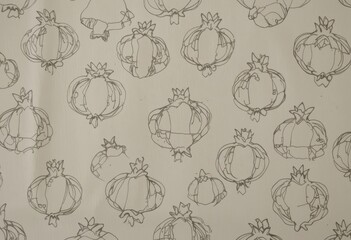  Pomegranate Line Art A Simple Cream Paper Background Pattern