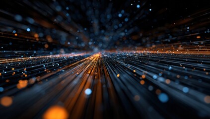 Abstract digital space, vibrant particles in motion