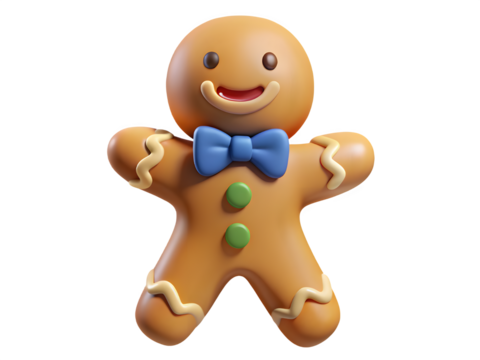 Cute gingerbread man with blue bow tie and green buttons