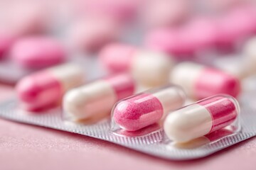 Close-up of pink and white capsules in blister pack (1)