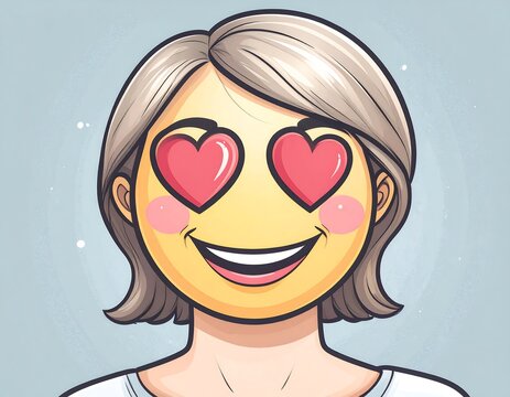 Cartoon woman with hearts in her eyes, smiling - Powered by Adobe