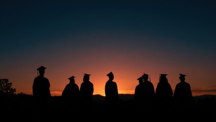 Fototapeta premium Silhouette of graduates at sunset (2)