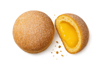 Delicious Bomboloni donuts with custard cream, isolated on transparent background