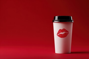 A single coffee cup with a kiss