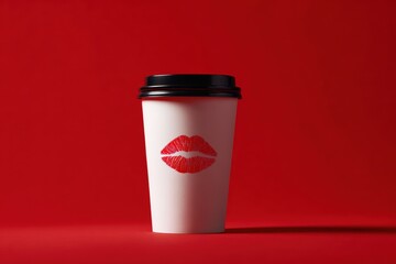A white coffee cup with red lipstick kiss