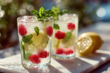 Refreshing raspberry lemonade drinks