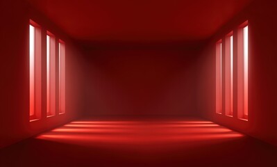 Fototapeta premium A room with red neon lights through windows. Great for sci - fi, modern design, or moody backdrop - themed projects.