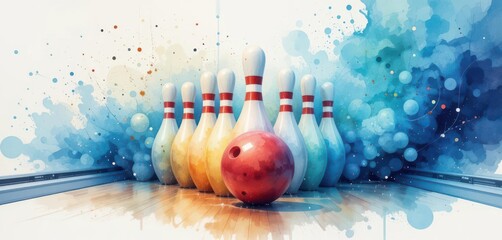  Watercolor Painting Style Bowling Strike