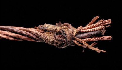 Close-up of frayed copper wire knot