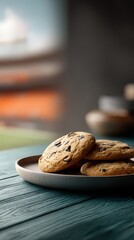 Classic chocolate chip cookies on a plate  freshly baked treats