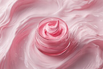 Pink cream jar on a swirled background