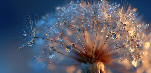 Dew-kissed dandelion seed head