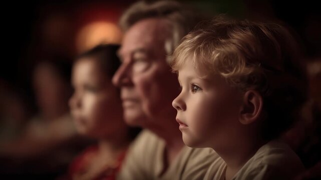 A family watching a performance attentively in a theater audience