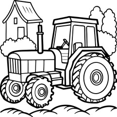 A detailed vector illustration of a red farm tractor with a trailer, isolated on a white background