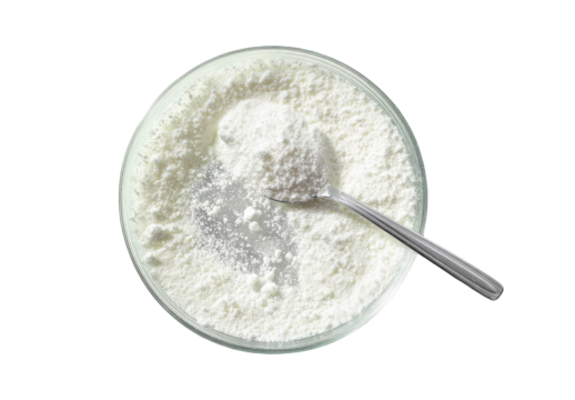 Powdered substance in clear bowl with spoon