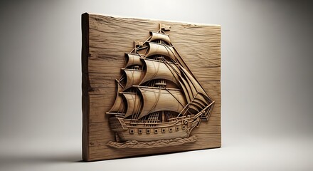 Wooden wall art of sailing ship