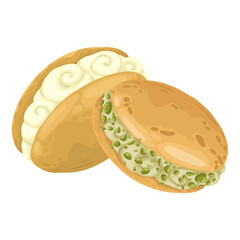 Adorable hand drawn vector illustration of Italian buns Maritozzi. These soft, sweet buns are perfect for promotions, cafe menus, Italian desserts
