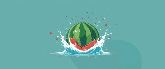 Fototapeta premium Modern vector illustration of watermelon and water colliding in a clean, graphic style perfect for digital applications.