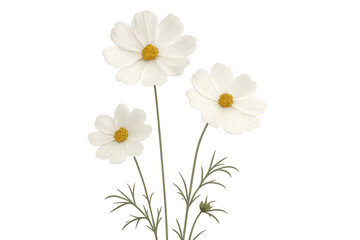 Fototapeta premium White cosmos flowers blooming on transparent background, perfect for design projects related to nature, spring, or summer