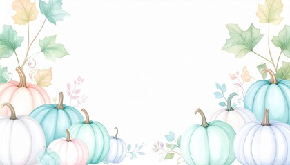 Obraz premium Pastel Watercolor Pumpkins with Autumn Leaves Decorative Border Design