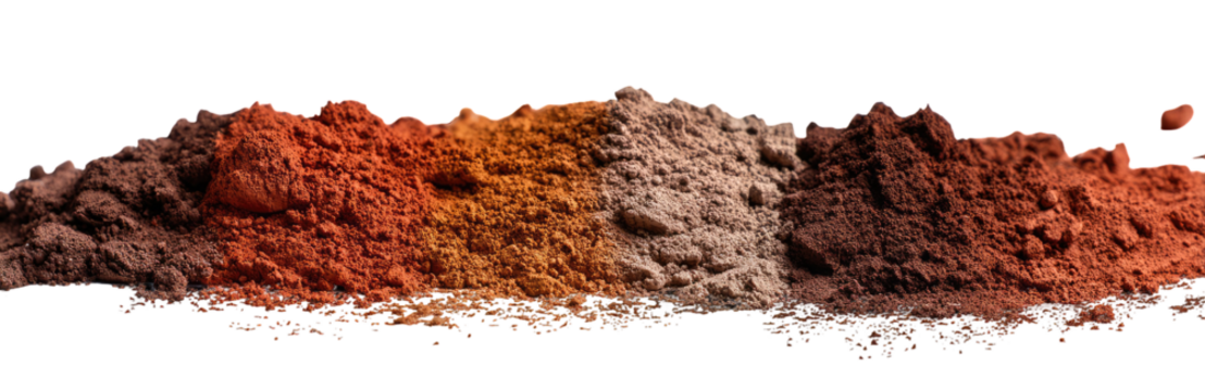 Colorful piles of ground spices or powders