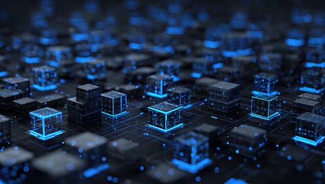 Abstract digital network of interconnected cubes