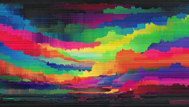 Abstract digital art with vibrant pixelated colors and glitch effects