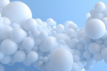 Abstract 3D spheres, soft pastel light blue background