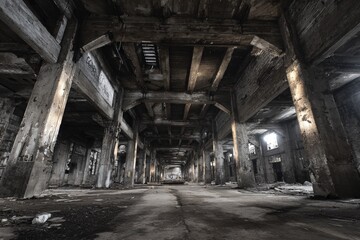 Interior of a decaying industrial building