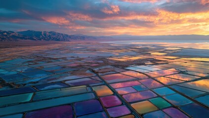 Colorful salt flats at sunset