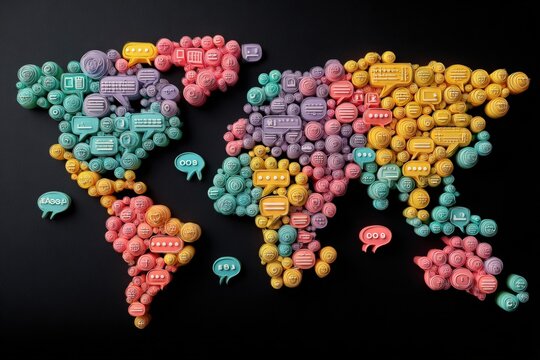 Global communication network.  Colorful map