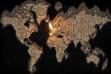 World map stylized with light-brown wood-like vertical lines