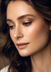 Obraz premium Elegant Woman Portrait with Smooth Skin and Natural Makeup – Fashion Closeup