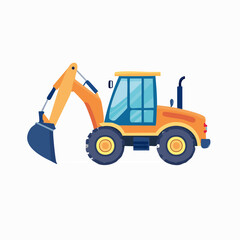 Backhoe Loader Illustration in Flat Vector Industrial Construction Vehicle Design
