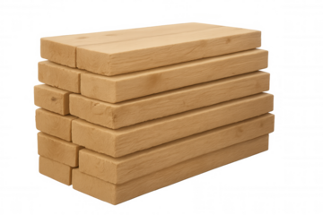Wooden planks stacked and forming a rectangular prism, isolated on transparent background, ideal for construction and woodworking projects