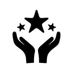 Hands supporting three stars, representing achievement, quality, and excellence concept