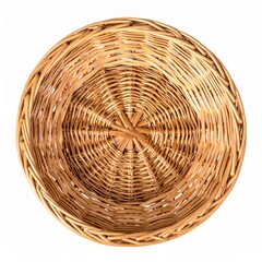 Fototapeta premium Woven Wicker Basket with Intricate Brown Weave and Circular Design on White Background