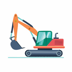 Excavator Heavy Machine Illustration in Flat Vector Construction Equipment Design
