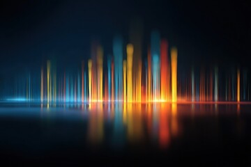 Abstract city lights reflecting on a dark surface