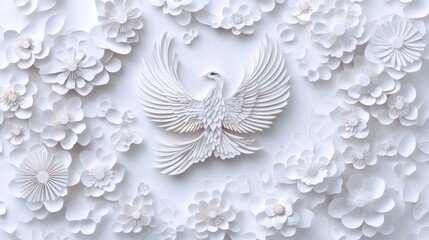 Elegant Paper Cut Design of Phoenix Surrounded by Floral Elements