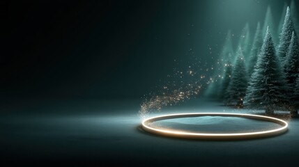 Luminous circular light ring hovering above a velvet surface