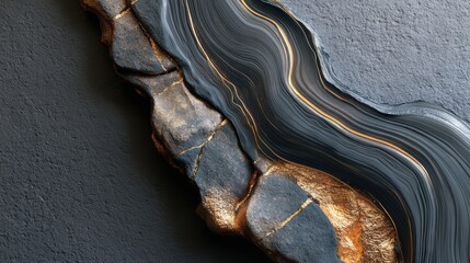 Obsidian black surface with flowing topographic design