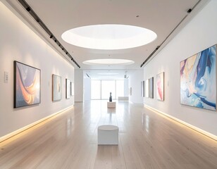 Modern Art Gallery Interior with Abstract Paintings