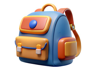 Obraz premium Cute cartoon backpack with orange and yellow accents on a black background