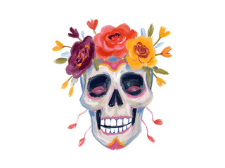 Colorful Sugar Skull Calavera Illustration
