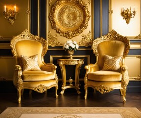 Luxury Baroque Interior With Golden Armchairs 3